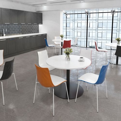 Monza circular dining table with flat round white base 800mm - grey oak