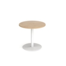 Monza circular dining table with flat round white base 800mm - kendal oak