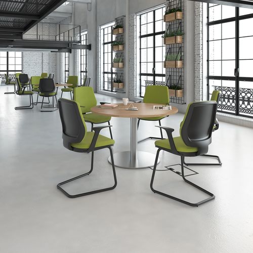 Monza circular dining table with flat round white base 800mm - white