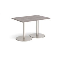 Monza rectangular dining table with flat round brushed steel bases 1200mm x 800mm - grey oak