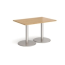 Monza rectangular dining table with flat round brushed steel bases 1200mm x 800mm - oak