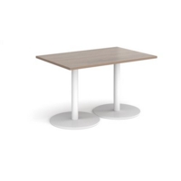 Monza rectangular dining table with flat round white bases 1200mm x 800mm - barcelona walnut