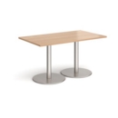 Monza rectangular dining table with flat round brushed steel bases 1400mm x 800mm - beech