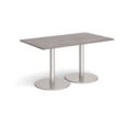 Monza rectangular dining table with flat round brushed steel bases 1400mm x 800mm - grey oak