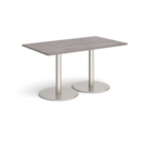 Monza rectangular dining table with flat round brushed steel bases 1400mm x 800mm - grey oak