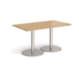 Monza rectangular dining table with flat round brushed steel bases 1400mm x 800mm - oak