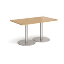 Monza rectangular dining table with flat round brushed steel bases 1400mm x 800mm - oak