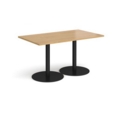 Monza rectangular dining table with flat round black bases 1400mm x 800mm - oak