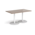 Monza rectangular dining table with flat round white bases 1400mm x 800mm - barcelona walnut
