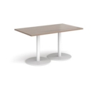 Monza rectangular dining table with flat round white bases 1400mm x 800mm - barcelona walnut