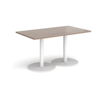 Monza rectangular dining table with flat round white bases 1400mm x 800mm - barcelona walnut