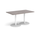 Monza rectangular dining table with flat round white bases 1400mm x 800mm - grey oak
