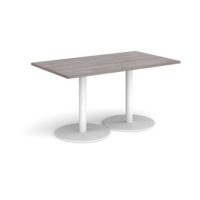 Monza rectangular dining table with flat round white bases 1400mm x 800mm - grey oak