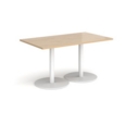 Monza rectangular dining table with flat round white bases 1400mm x 800mm - kendal oak