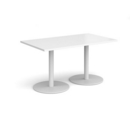 Monza rectangular dining table with flat round white bases 1400mm x 800mm - white