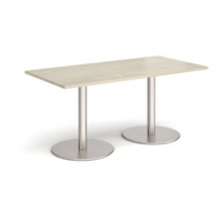 Monza rectangular dining table with flat round brushed steel bases 1600mm x 800mm - made to order