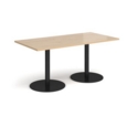 Monza rectangular dining table with flat round black bases 1600mm x 800mm - kendal oak