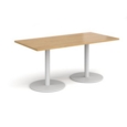 Monza rectangular dining table with flat round white bases 1600mm x 800mm - oak