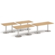Monza rectangular dining table with flat round brushed steel bases 1800mm x 800mm - beech