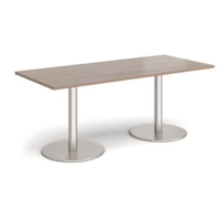 Monza rectangular dining table with flat round brushed steel bases 1800mm x 800mm - barcelona walnut