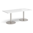 Monza rectangular dining table with flat round brushed steel bases 1800mm x 800mm - white