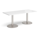 Monza rectangular dining table with flat round brushed steel bases 1800mm x 800mm - white