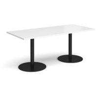 Monza rectangular dining table with flat round black bases 1800mm x 800mm - white