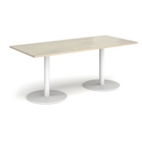 Monza rectangular dining table with flat round white bases 1800mm x 800mm - made to order