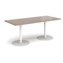 Monza rectangular dining table with flat round white bases 1800mm x 800mm - barcelona walnut