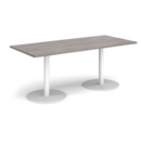 Monza rectangular dining table with flat round white bases 1800mm x 800mm - grey oak