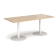 Monza rectangular dining table with flat round white bases 1800mm x 800mm - kendal oak