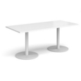 Monza rectangular dining table with flat round white bases 1800mm x 800mm - white