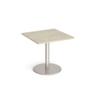 Monza square dining table with flat round brushed steel base 800mm - made to order
