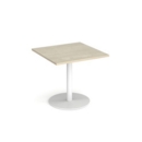 Monza square dining table with flat round white base 800mm - made to order