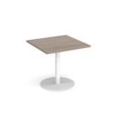 Monza square dining table with flat round white base 800mm - barcelona walnut