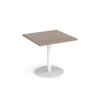Monza square dining table with flat round white base 800mm - barcelona walnut