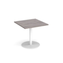 Monza square dining table with flat round white base 800mm - grey oak