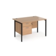 Maestro 25 straight desk 1200mm x 800mm with 2 drawer pedestal - black H-frame leg and beech top