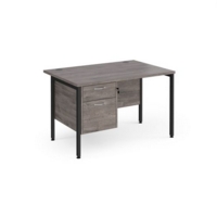Maestro 25 straight desk 1200mm x 800mm with 2 drawer pedestal - black H-frame leg and grey oak top