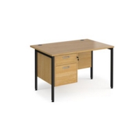 Maestro 25 straight desk 1200mm x 800mm with 2 drawer pedestal - black H-frame leg and oak top