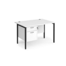 Maestro 25 straight desk 1200mm x 800mm with 2 drawer pedestal - black H-frame leg and white top