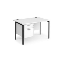 Maestro 25 straight desk 1200mm x 800mm with 2 drawer pedestal - black H-frame leg and white top
