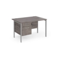 Maestro 25 straight desk 1200mm x 800mm with 2 drawer pedestal - silver H-frame leg and grey oak top