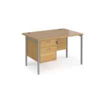 Maestro 25 straight desk 1200mm x 800mm with 2 drawer pedestal - silver H-frame leg and oak top