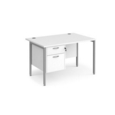 Maestro 25 straight desk 1200mm x 800mm with 2 drawer pedestal - silver H-frame leg and white top