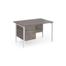 Maestro 25 straight desk 1200mm x 800mm with 2 drawer pedestal - white H-frame leg and grey oak top