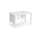 Maestro 25 straight desk 1200mm x 800mm with 2 drawer pedestal - white H-frame leg and white top