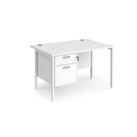 Maestro 25 straight desk 1200mm x 800mm with 2 drawer pedestal - white H-frame leg and white top
