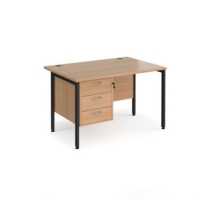 Maestro 25 straight desk 1200mm x 800mm with 3 drawer pedestal - black H-frame leg and beech top
