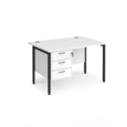 Maestro 25 straight desk 1200mm x 800mm with 3 drawer pedestal - black H-frame leg and white top